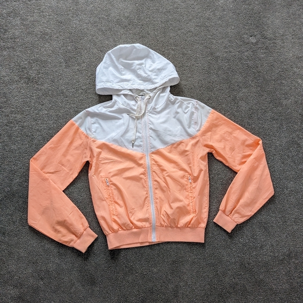 Forever 21 Women’s White Coral Long Sleeve Full Zip Windbreaker Hoodie Sz Small